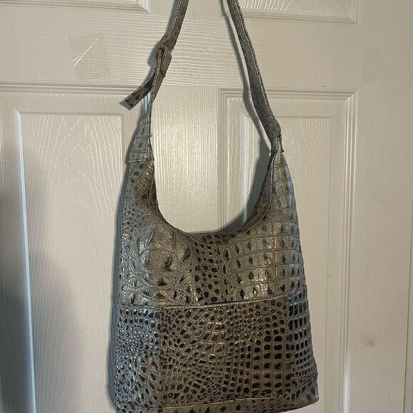 Clarita Accessories leather Gray Crocodile-Embossed  handmade Shoulder Bag - Picture 1 of 13